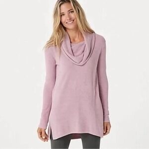 Barefoot Dreams Cozychic Ultralite Cowl Neck Tunic Sweater Size Med Pink Lounge